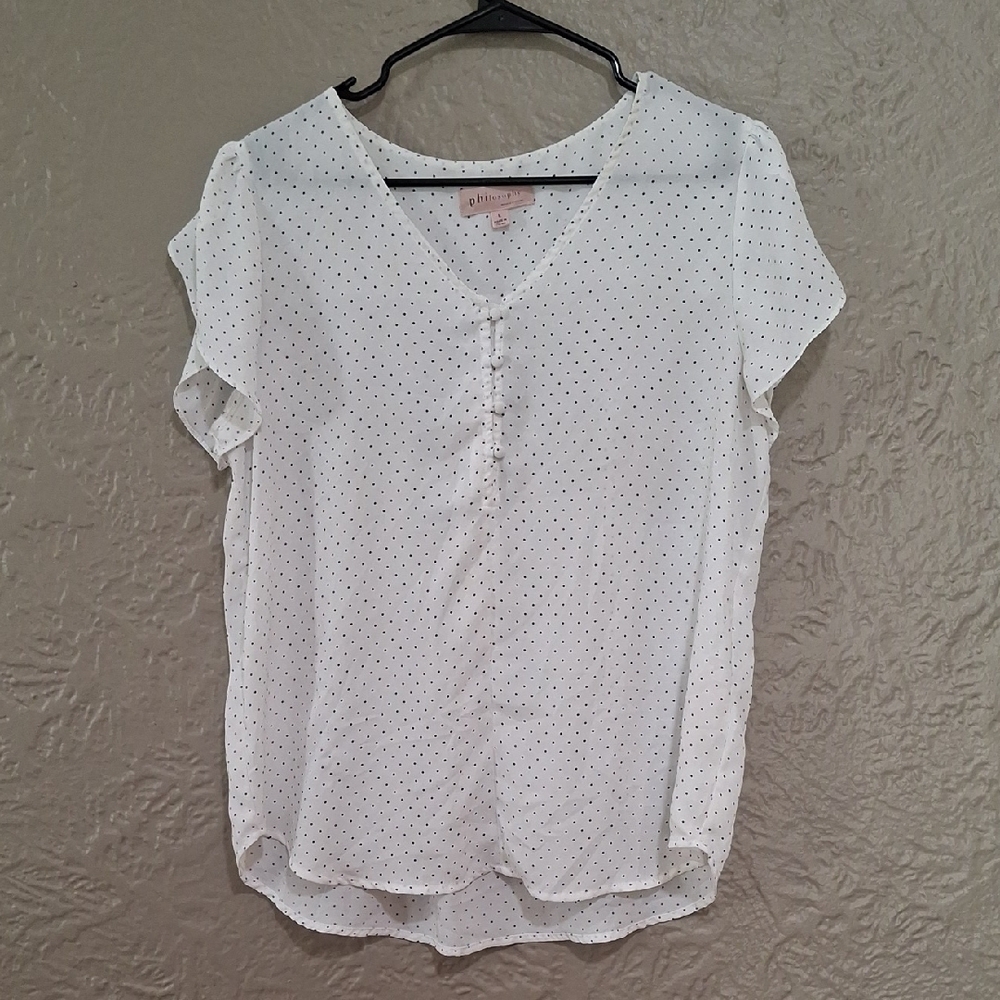Philosophy Wome's White Dotted Blouse Size L